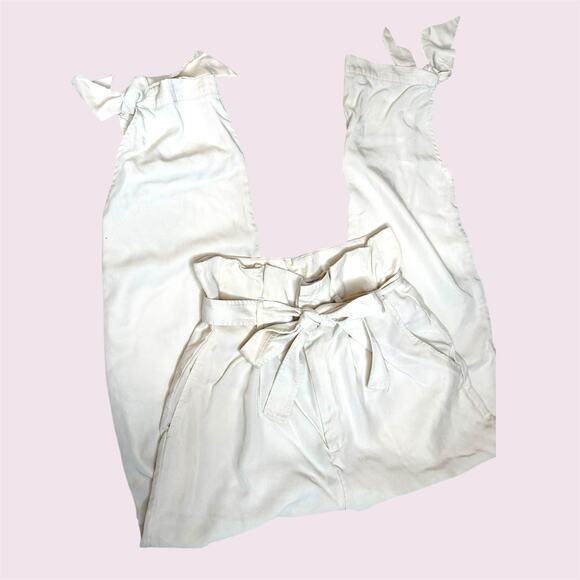 Reformation Norman pant Cream color Belted Paperbag Tie Ankle Pant sz 6 - Picture 11 of 12